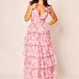 Ofilia Ruffle Floral Maxi Dress - Pink Hydrangea Floral [Amy Jane London]