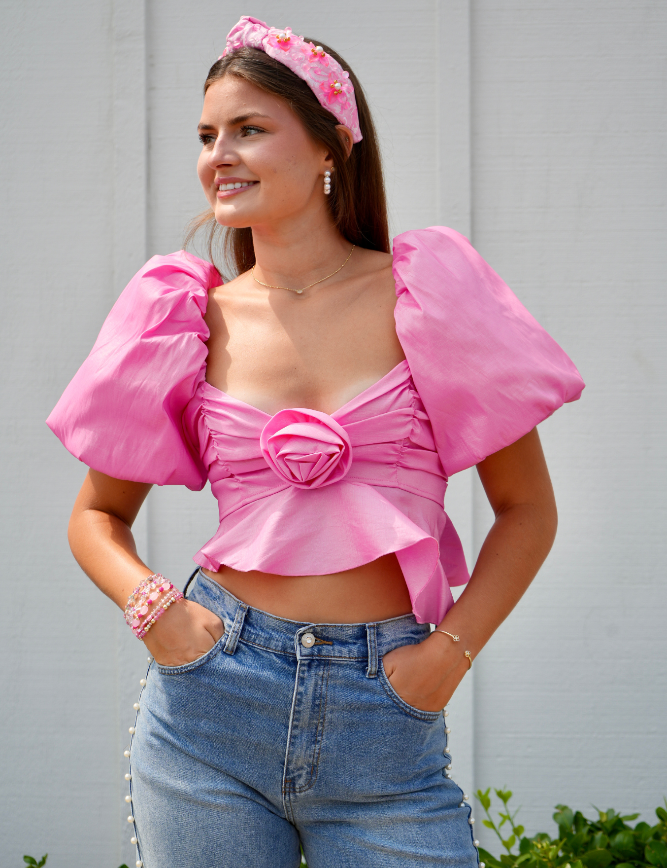 Judith Crop Blouse - Pink [For Love and Lemons]