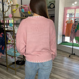 Winifred Bow Contrast Stitch Sweater Pink