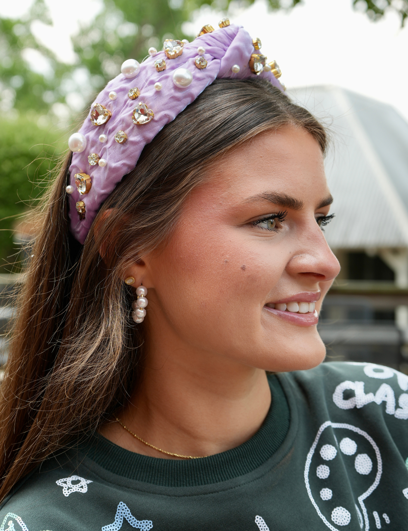 Purple Shimmer Large Pearls and Crystals Headband