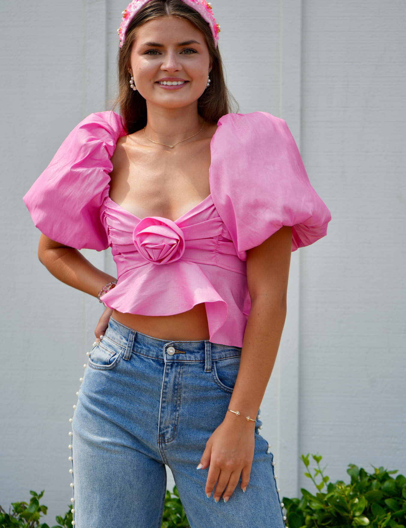 Judith Crop Blouse - Pink [For Love and Lemons]