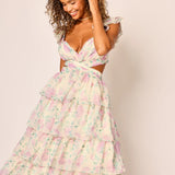 Ofilia Ruffle Floral Maxi Dress - Ivory Hydrangea Floral [Amy Jane London]