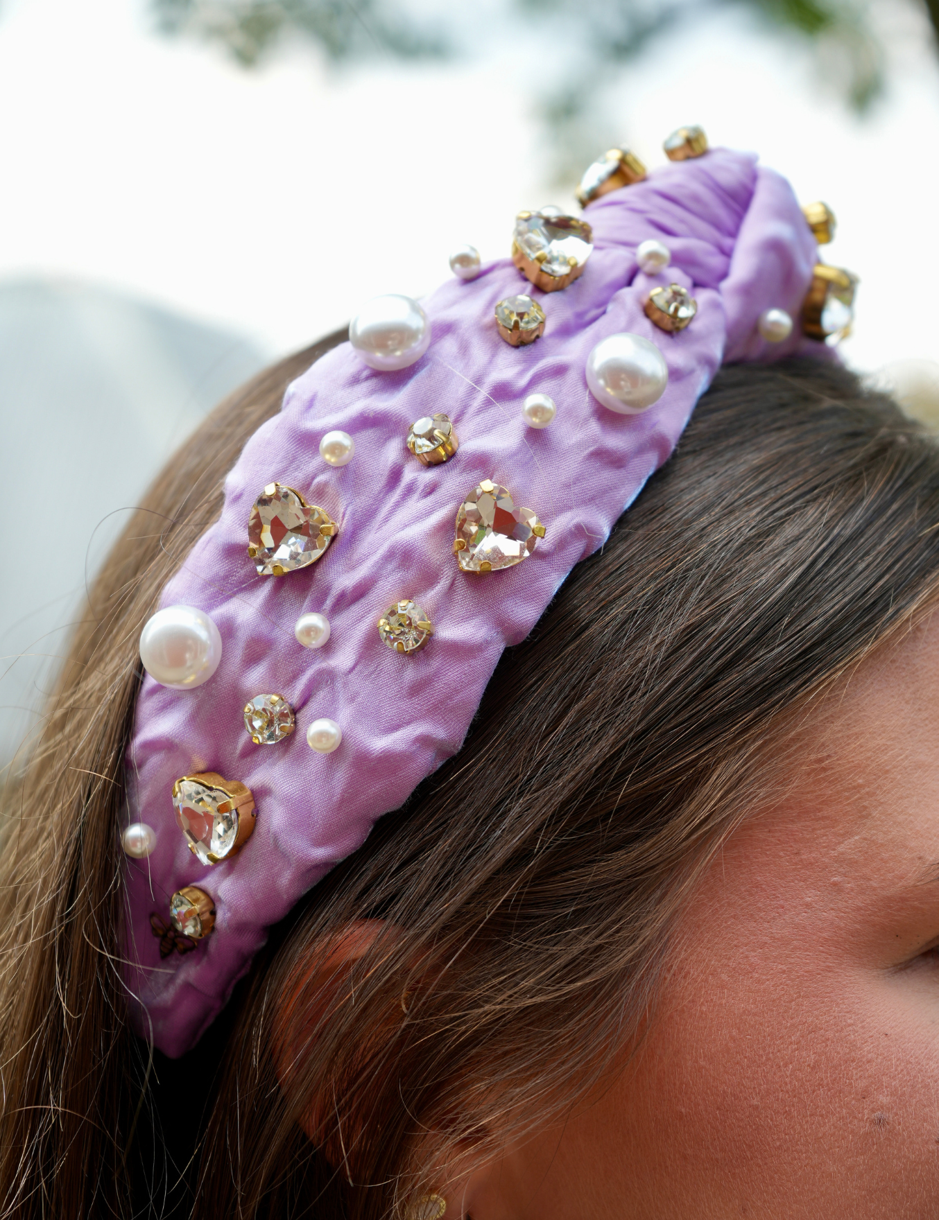 Purple Shimmer Large Pearls and Crystals Headband