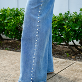 Memphis High Rise Pearl Stud Wide Leg Denim Medium Wash