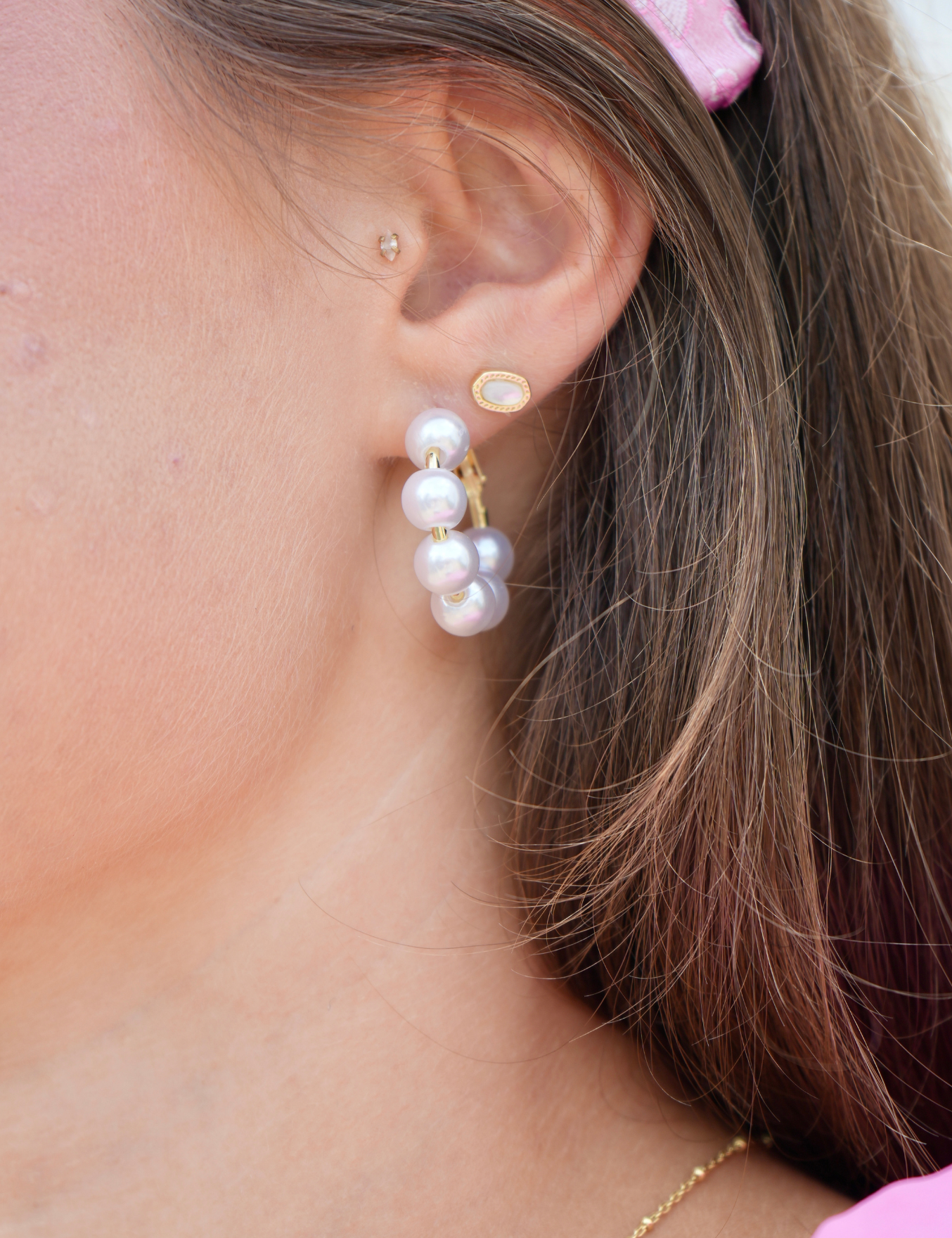 Pearl Hoop Earrings Gold