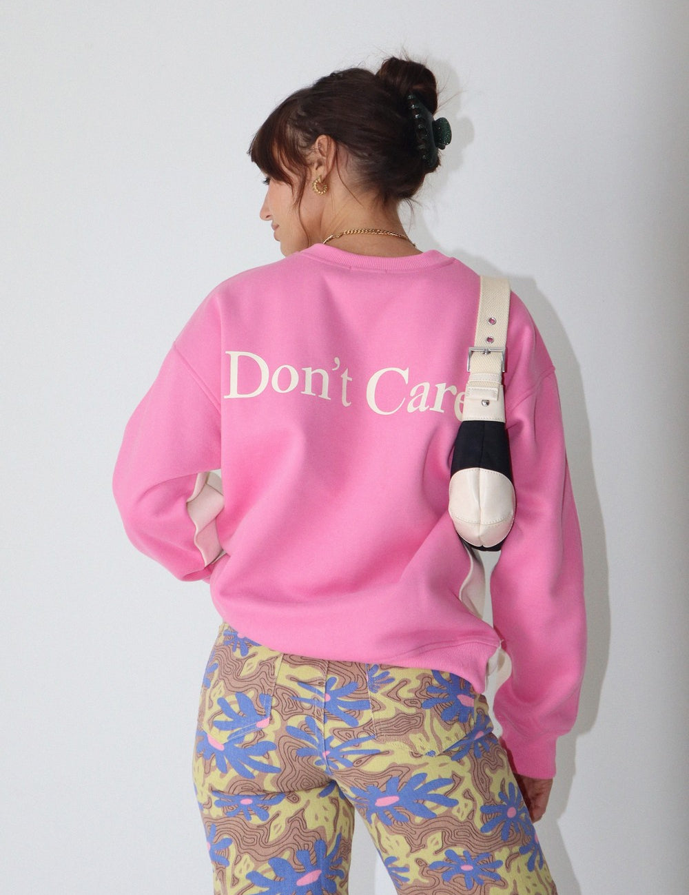 Don't Know, Don't Care Two Toned Crewneck Sweatshirt Cream/Pink