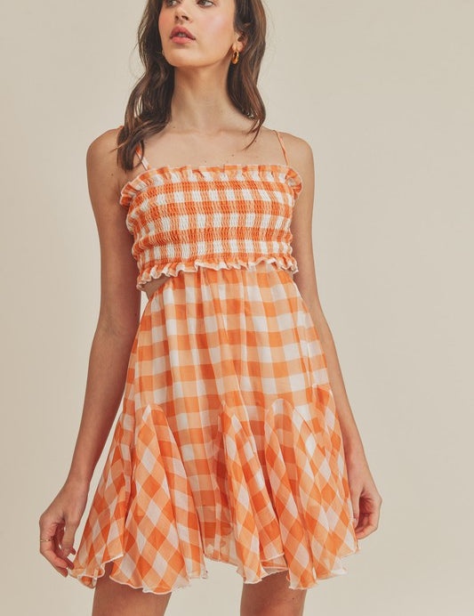 Vera Gingham Cut Out Mini Dress Orange