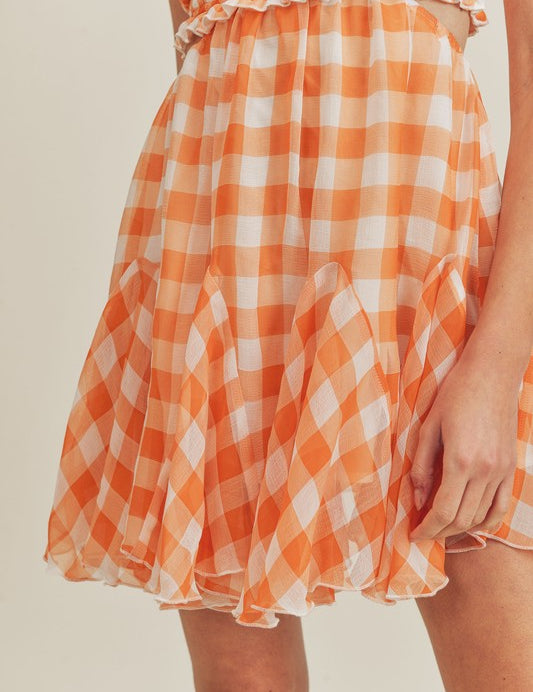 Vera Gingham Cut Out Mini Dress Orange