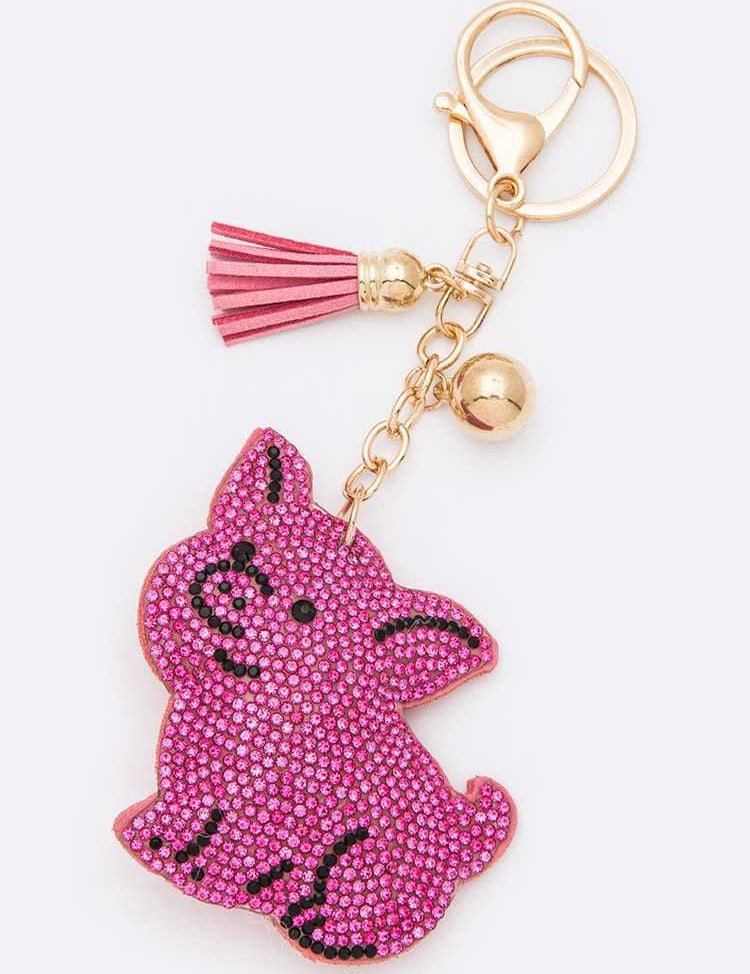 Rhinestone Piggy Pillow Key Chain