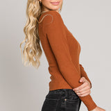 Kellen Square Neck Long Sleeve Sweater Rust