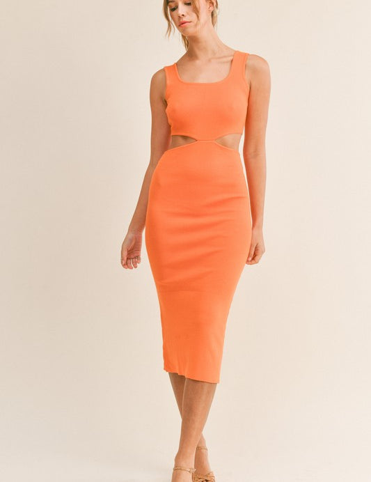 Salem Cut Out Knit Midi Dress Orange