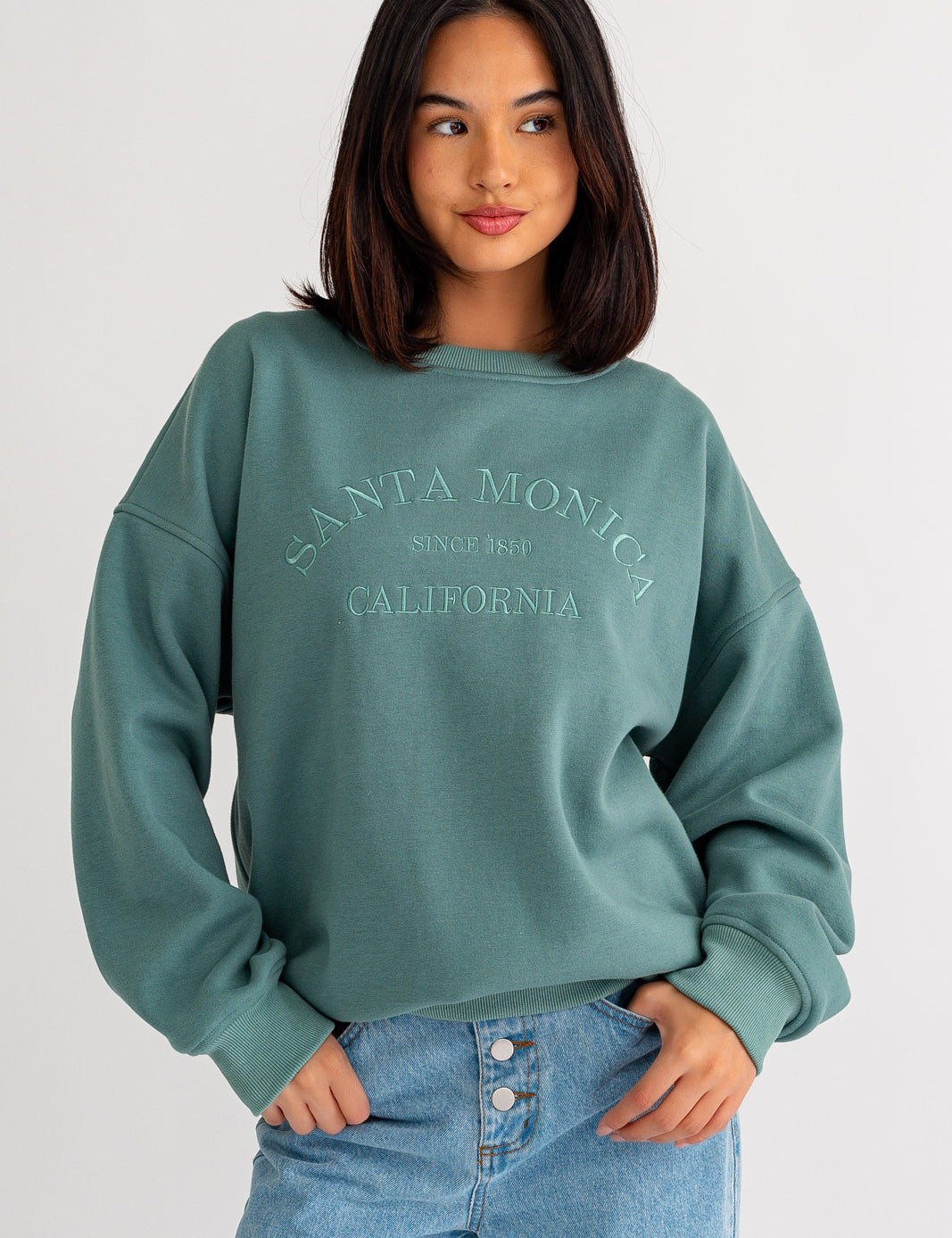 Santa Monica Embroidered Sweatshirt Dark Sage