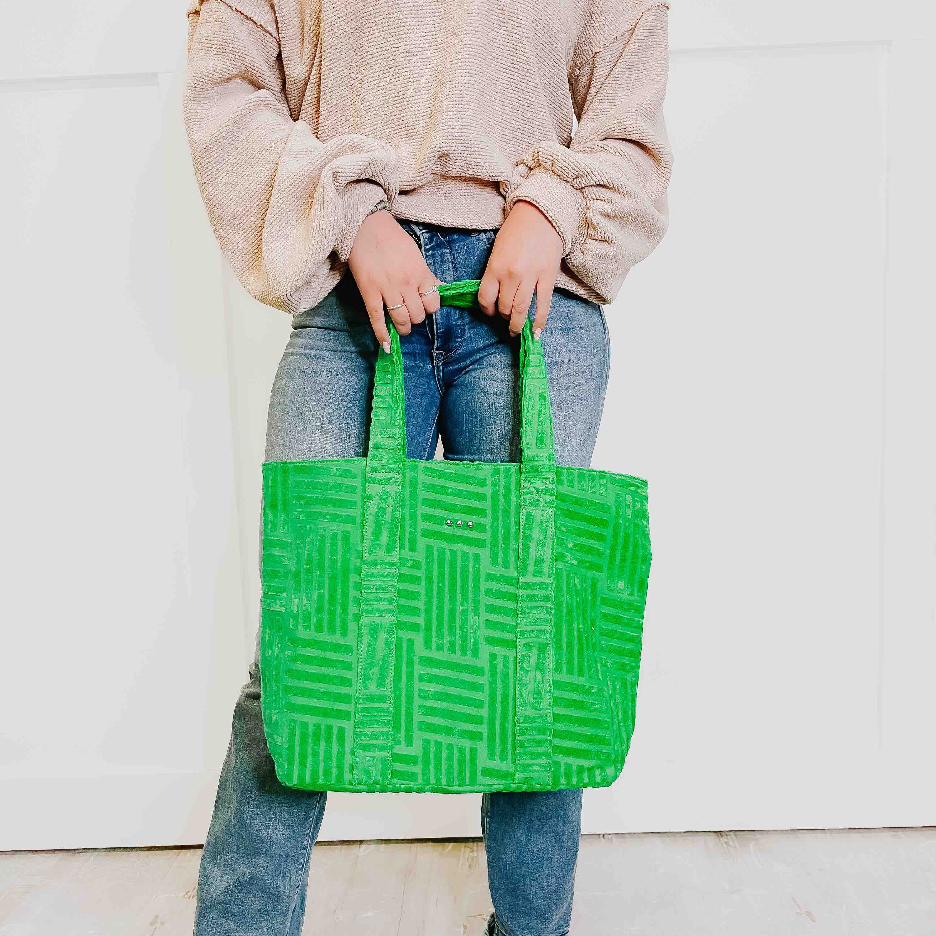 Tegan Terry Cloth Tote With Pouch Green