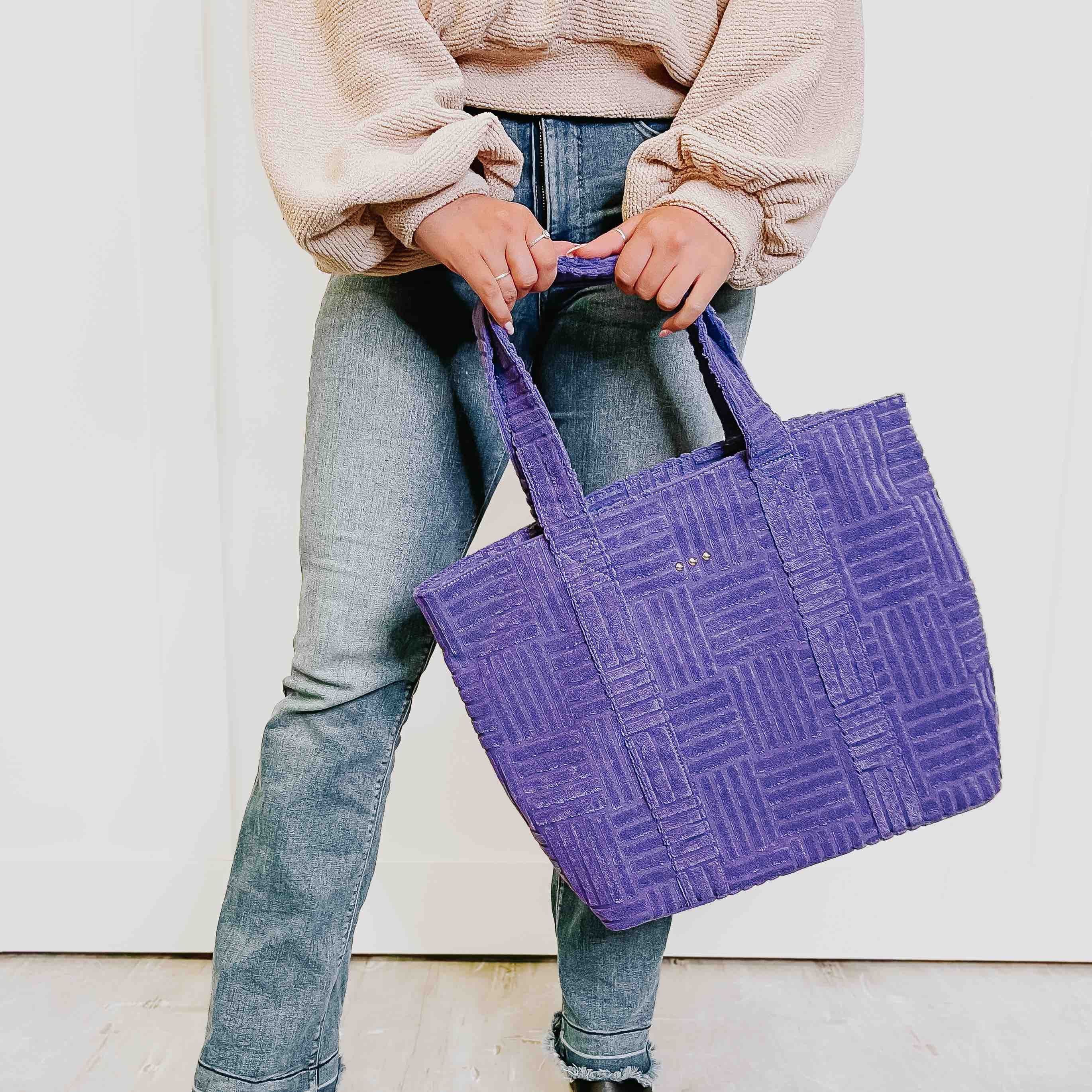 Tegan Terry Cloth Tote With Pouch Purple