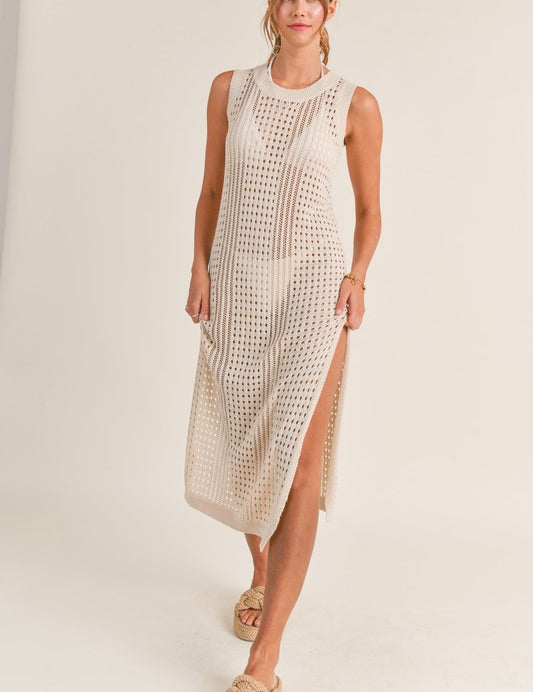 Solaris Crochet Cover Up Midi Dress Cream