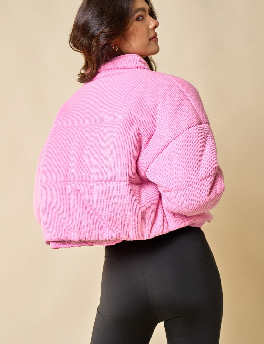 Larisa Sweater Knit Padded Jacket Light Pink