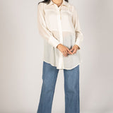 Hollis Pearl Embellished Satin Button Up Shirt Ivory