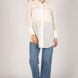 Hollis Pearl Embellished Satin Button Up Shirt Ivory