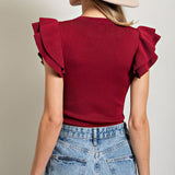 Chanelle Ruffled Sleeve Bodysuit Merlot