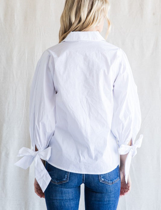 Cailin Balloon Sleeve Button Up White