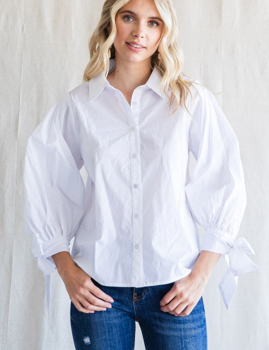 Cailin Balloon Sleeve Button Up White