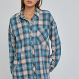 Cyrus Oversized Boyfriend Flannel Button Down Teal