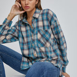 Cyrus Oversized Boyfriend Flannel Button Down Teal