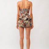 Caspian Floral Jacquard Peplum Corset Top Multi