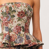 Caspian Floral Jacquard Peplum Corset Top Multi