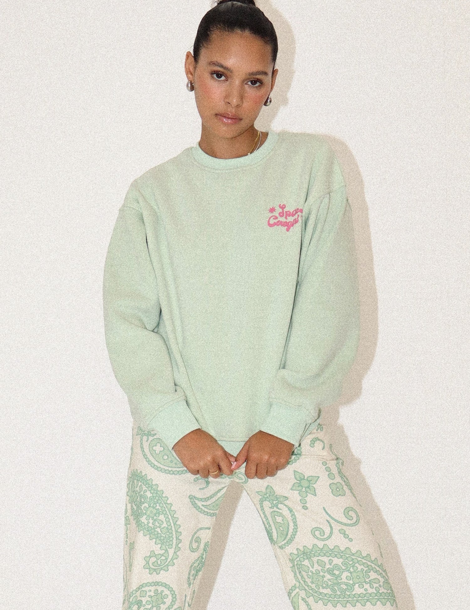 Space Cowgirl Crewneck Sweatshirt Light Green