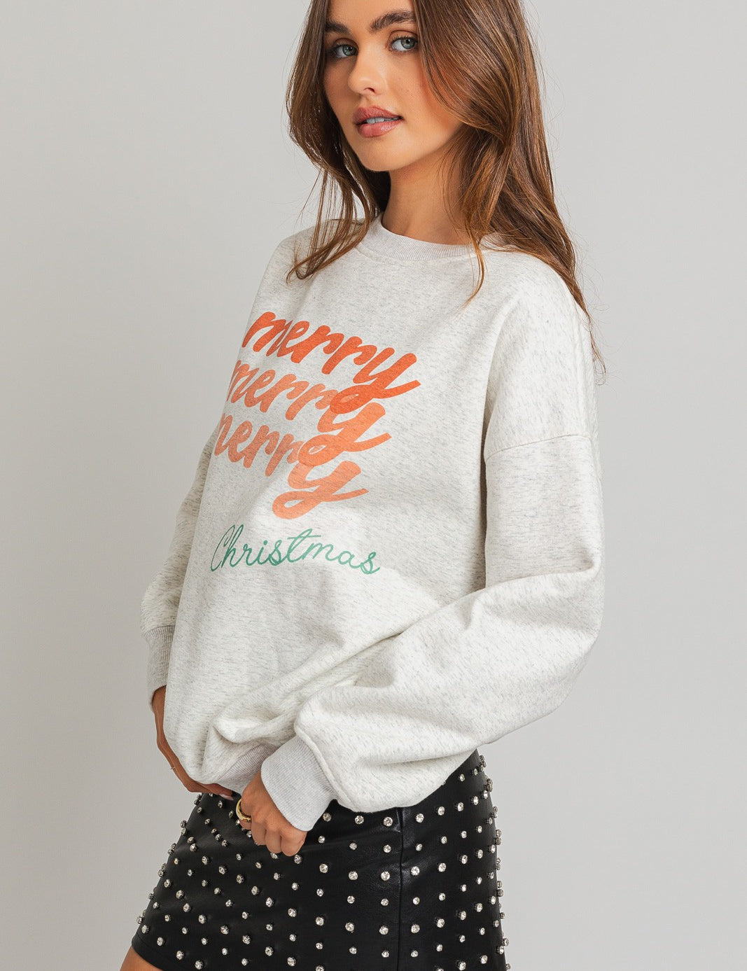 Merry Christmas Crewneck Sweatshirt Heather Grey