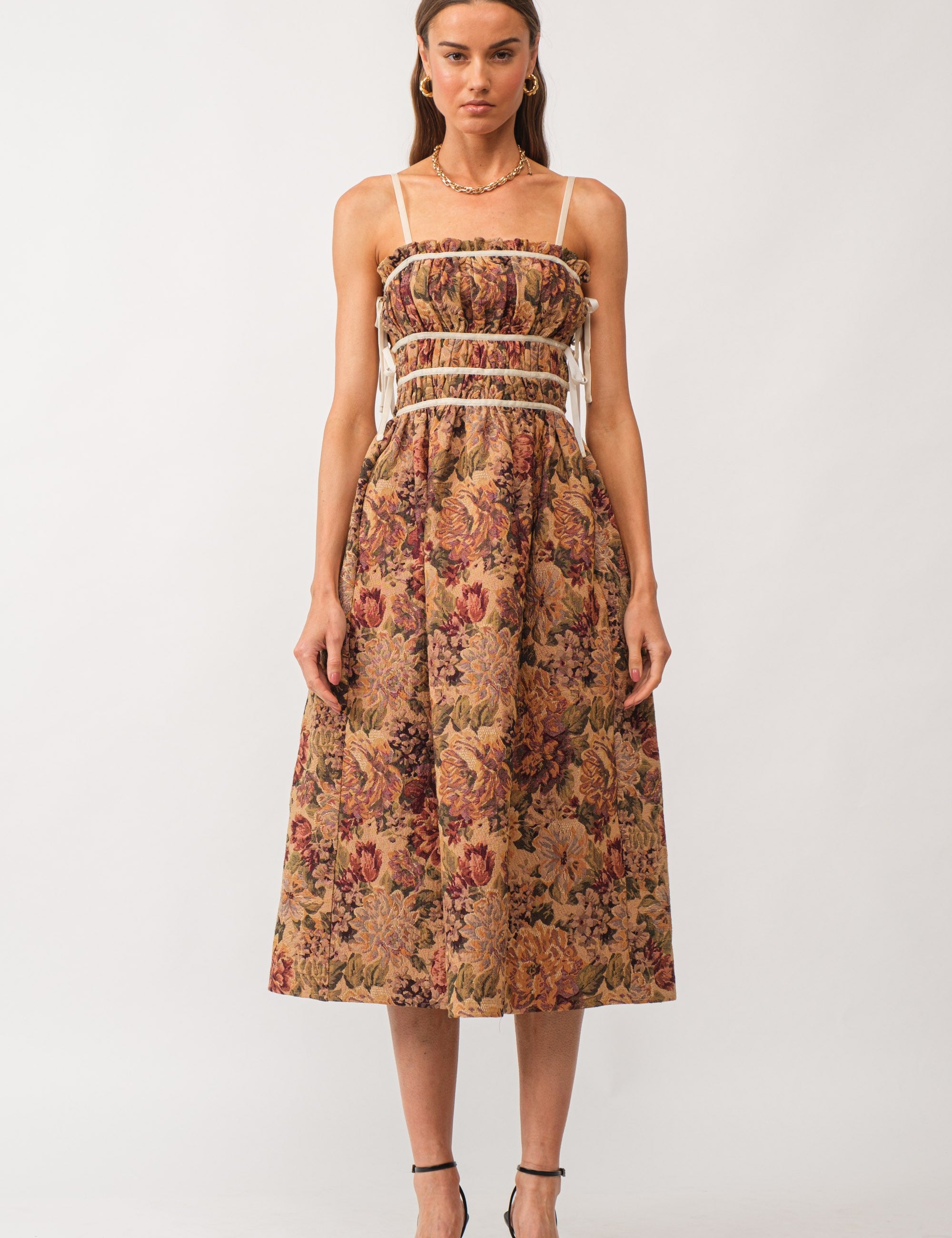 Lena Floral Jacquard Midi Dress Multi