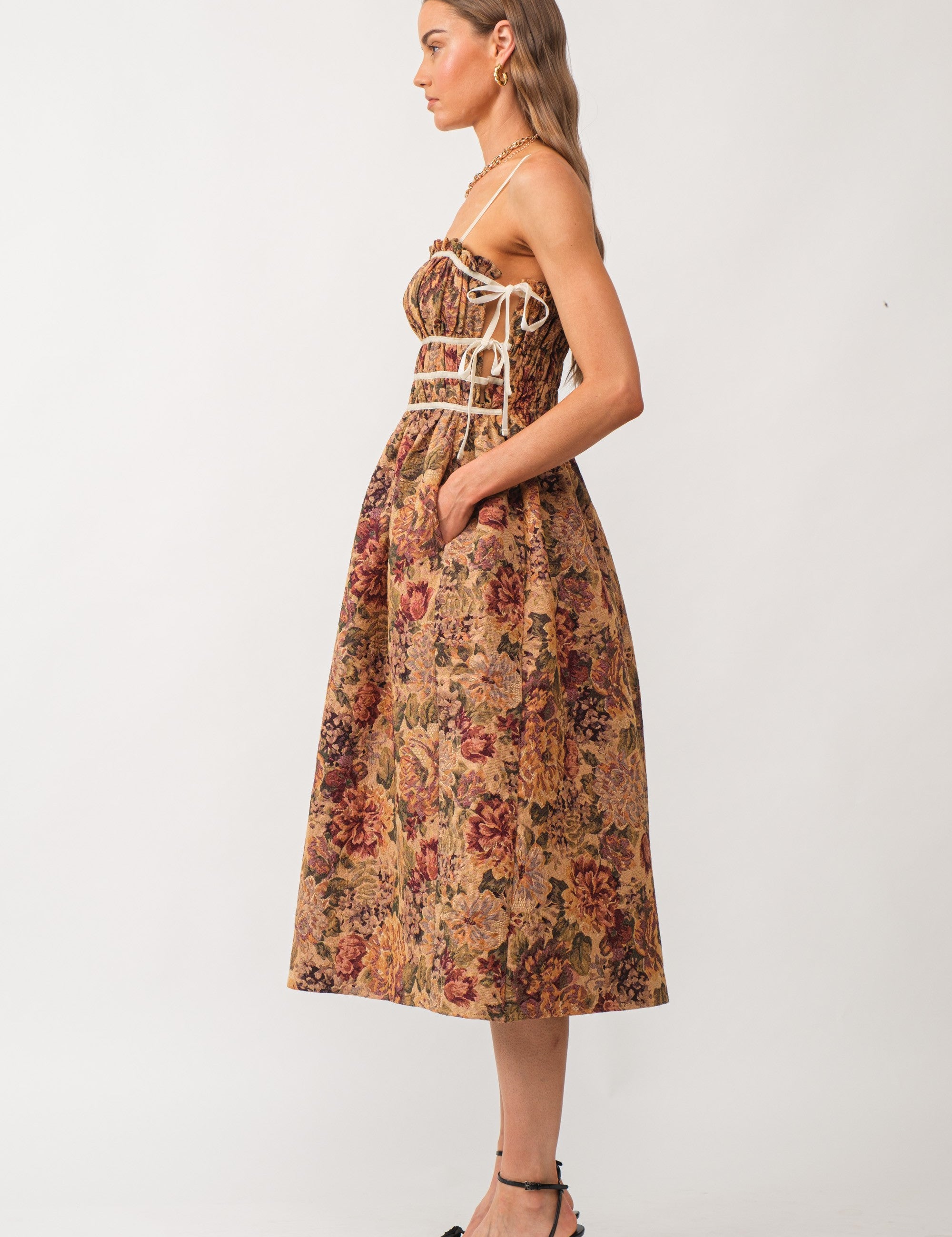 Lena Floral Jacquard Midi Dress Multi