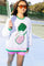 Jeweled Sport Stripe Pickle Ball Sweatshirt - Grey, Green & Pink [Queen of Sparkles]