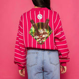 Stripe Long Sleeve “Batter Up” Sweater - Hot Pink & White [Queen of Sparkles]