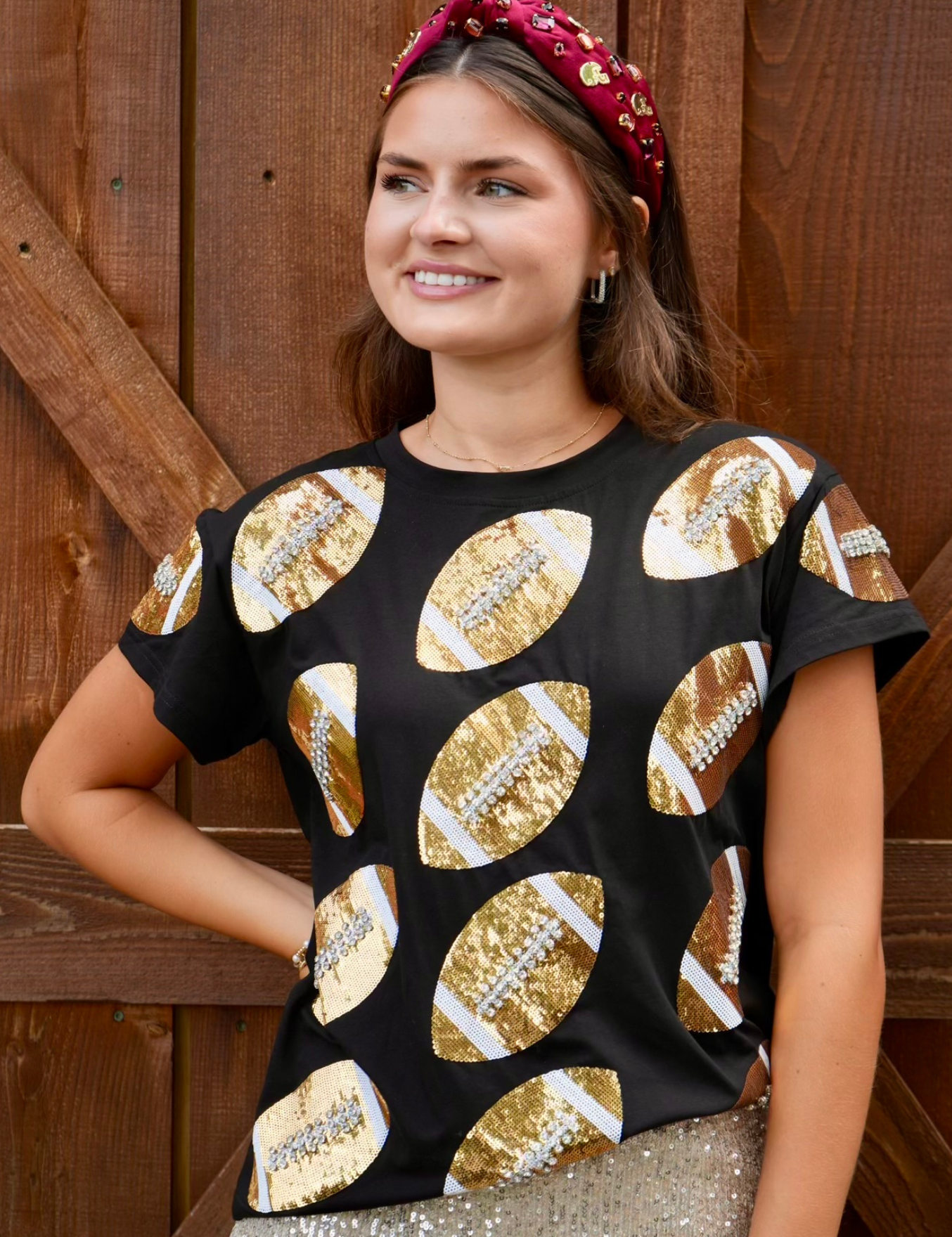 Rhinestone Lace Football Tee - Black & Gold [Queen of Sparkles]