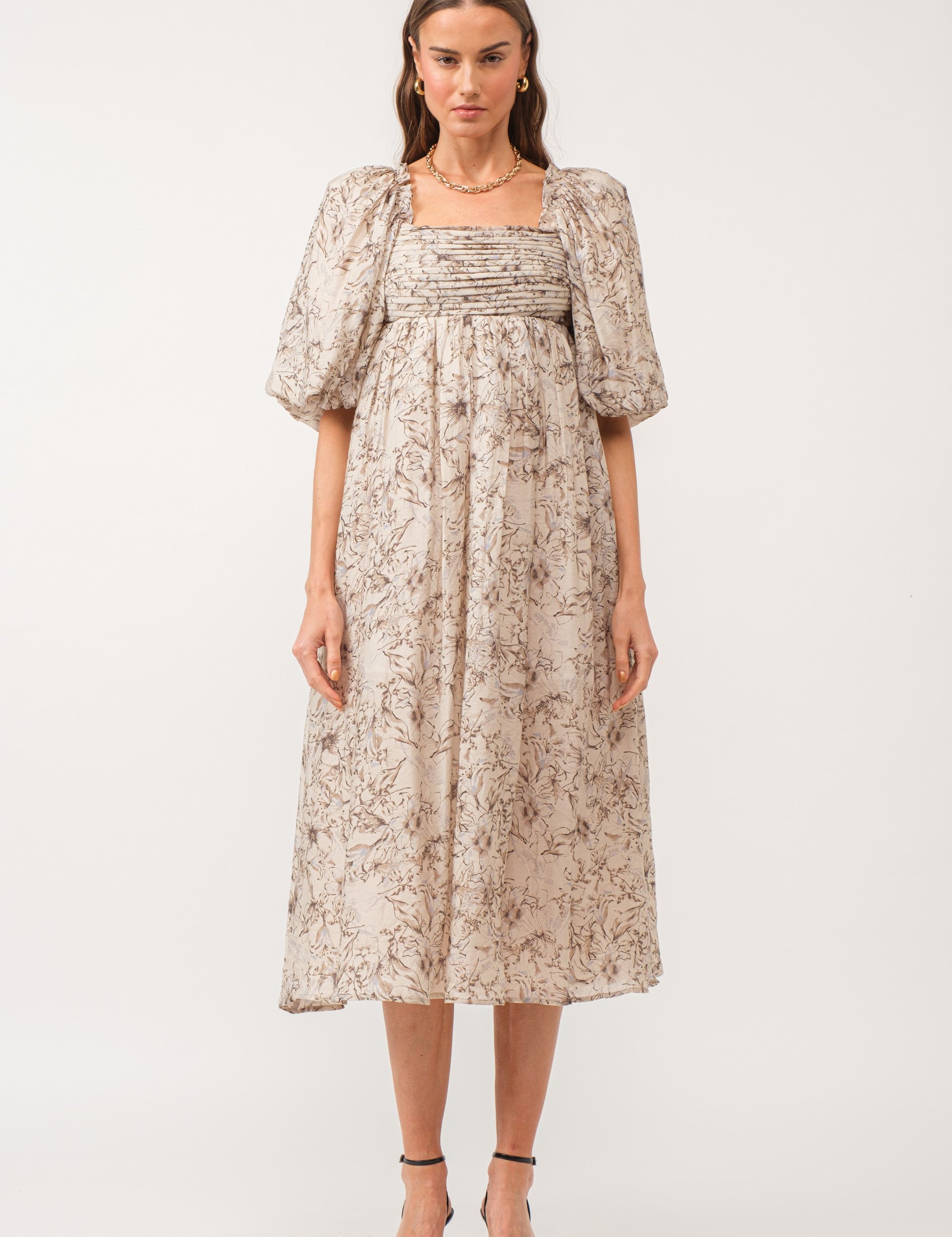 Mona Floral Midi Dress Natural