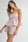 Pippa Floral Jacquard Peplum Top & Ruffled Short Set Pink