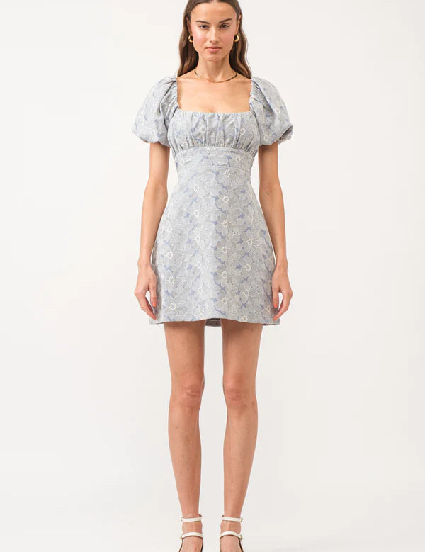 Minos Embroidered Floral Mini Dress Blue