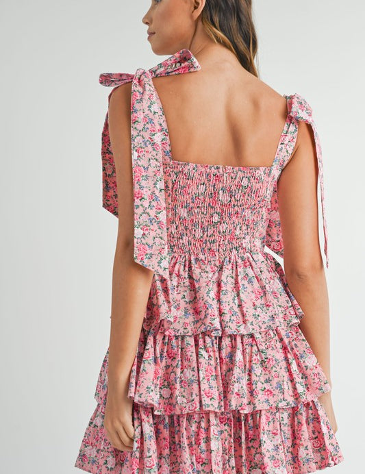 Pierce Floral Corset Ruffle Mini Dress Pink