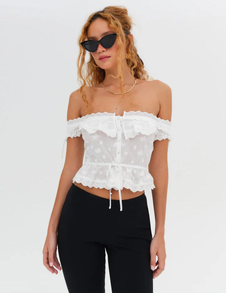 Marlowe Off-Shoulder Top - White [For Love and Lemons]