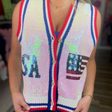 Sport Stripe USA & Flag Sweater Vest - White [Queen of Sparkles]