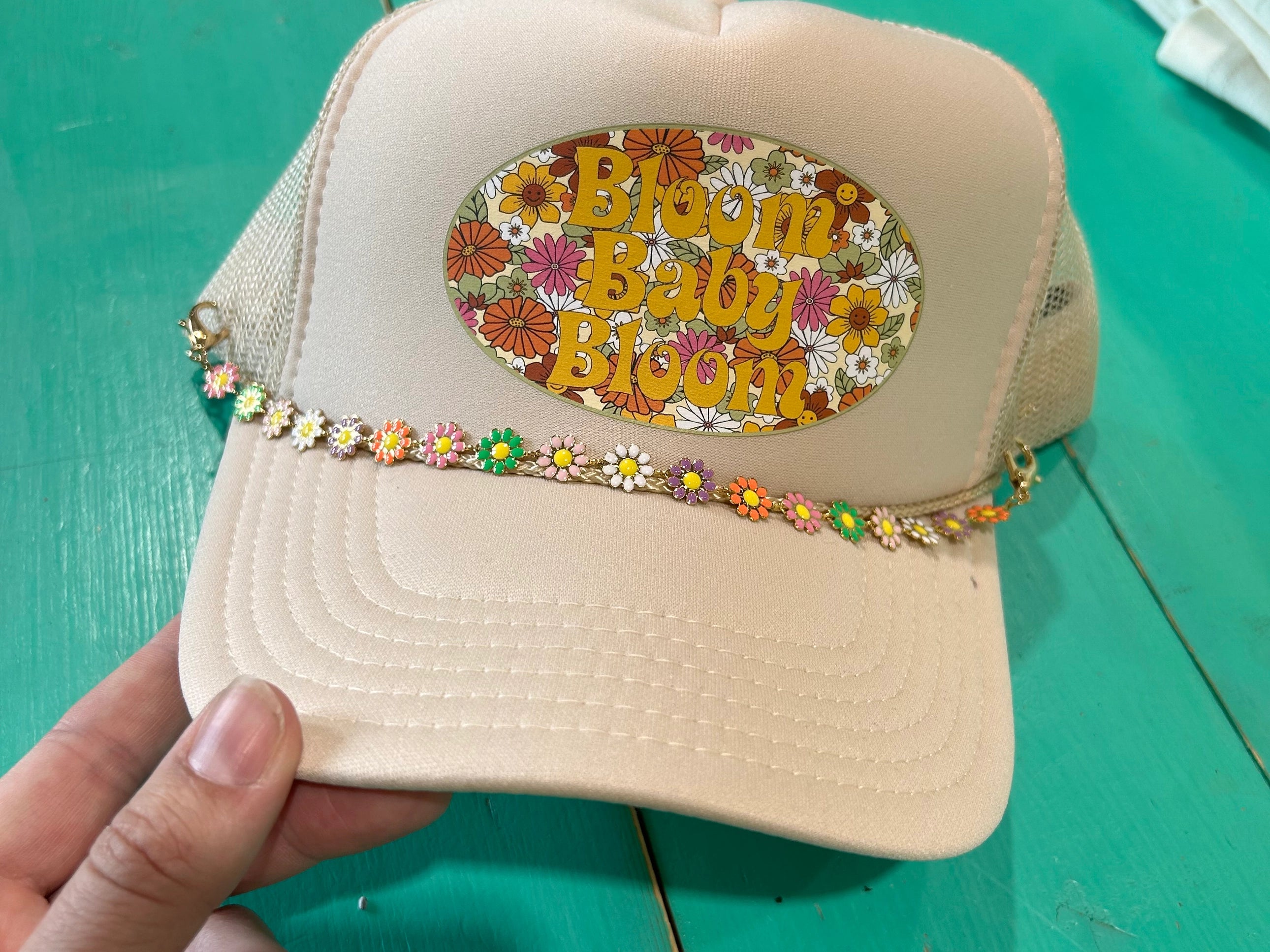 Daisy Trucker Hat Chain Colorful Daisy Chain