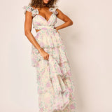 Ofilia Ruffle Floral Maxi Dress - Ivory Hydrangea Floral [Amy Jane London]