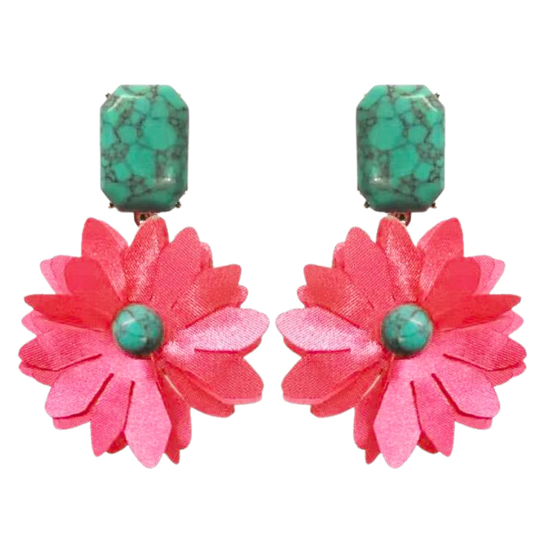 Pink and Turquoise Flower Earrings [Brianna Cannon]