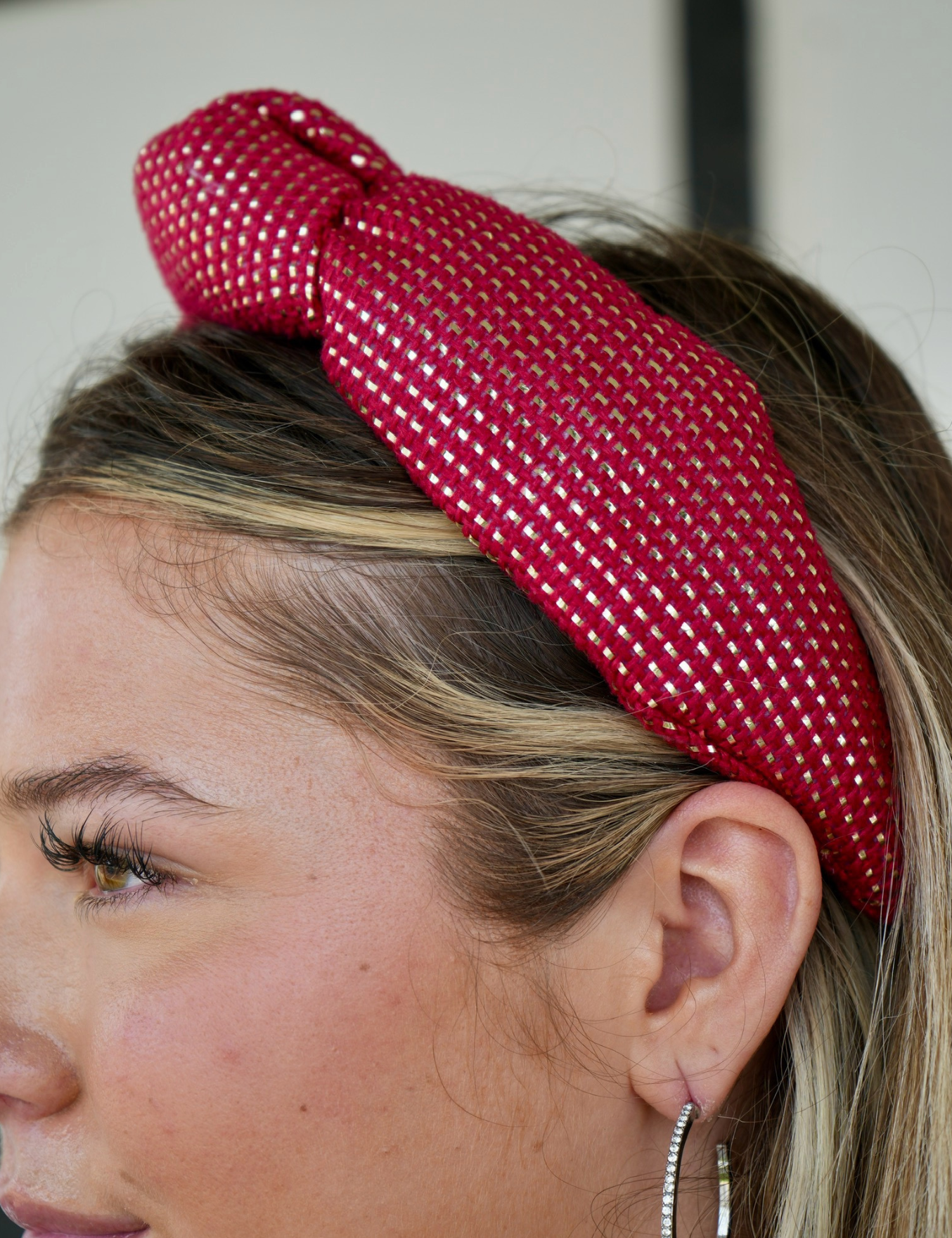 Red Solid Tweed and Gold Headband