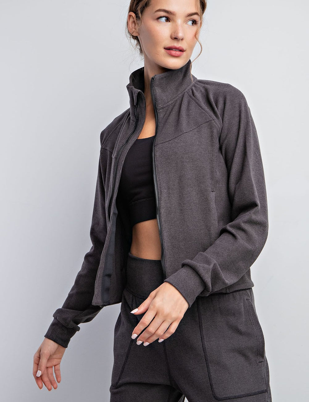 Aren Rib Brushed Crop Length Jacket Black