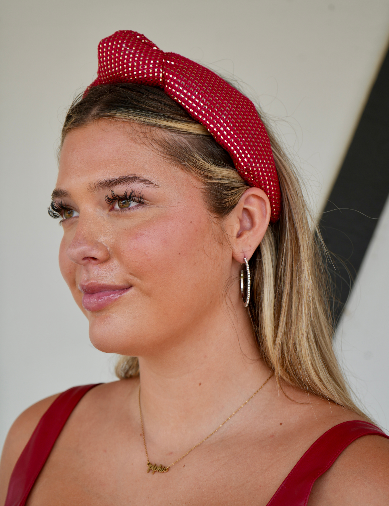 Red Solid Tweed and Gold Headband