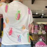 Scattered Neon Beetle Tee White Queen of Sparkles