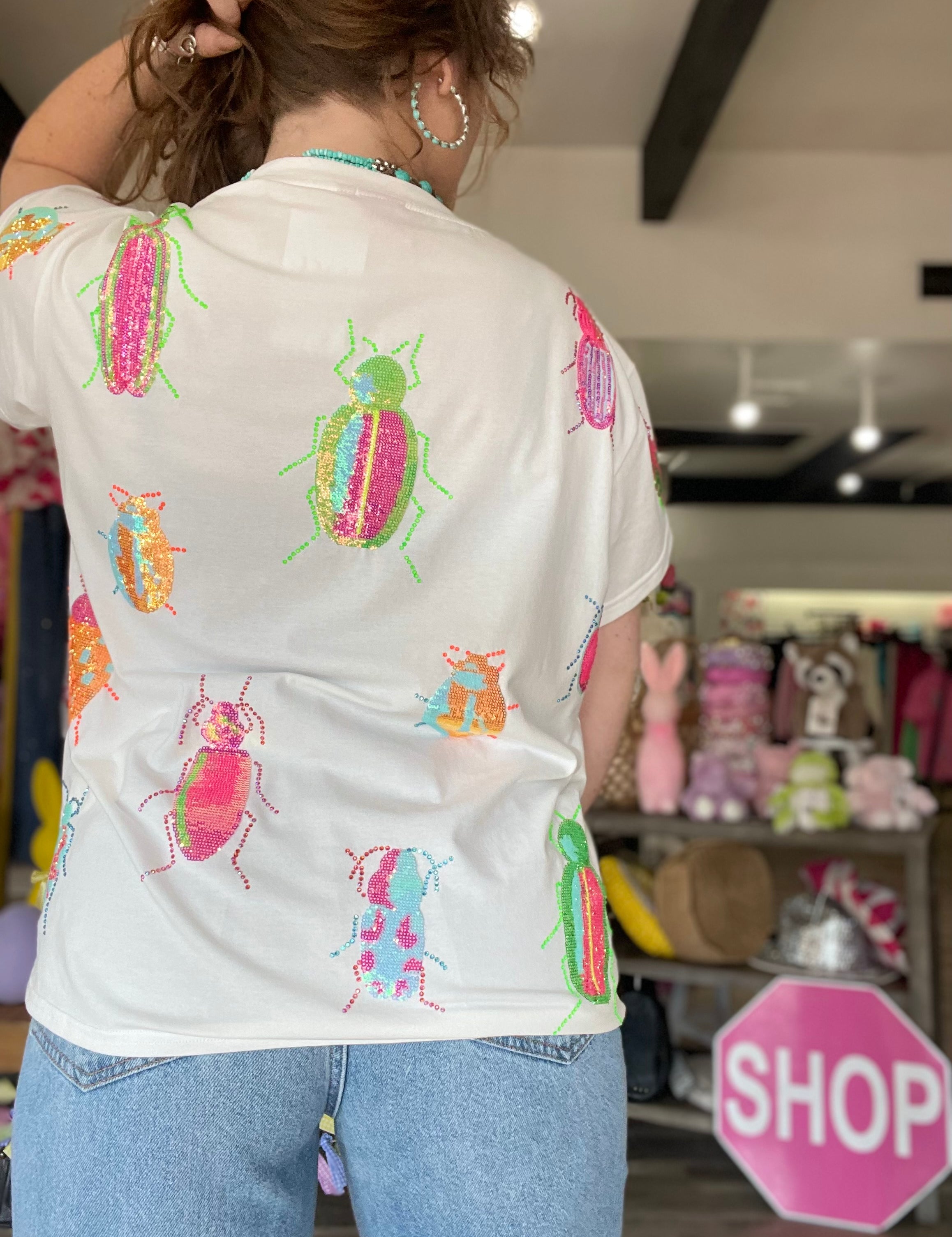 Scattered Neon Beetle Tee White Queen of Sparkles